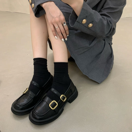 Damen elegante Schnürschuhe mit doppeltem Riemchen und glänzendem Finish EB