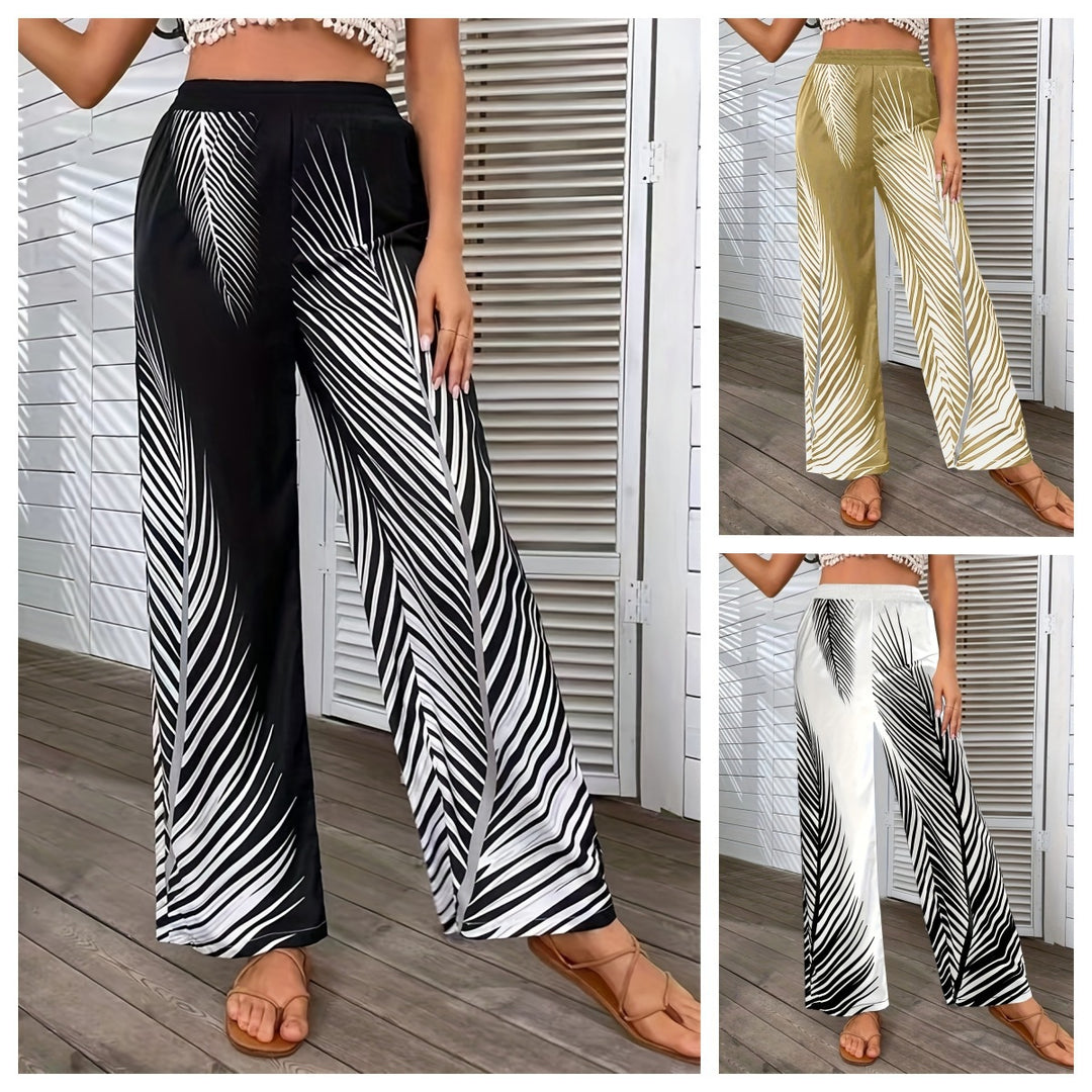 Damen Elegante und luftige Palazzohose mit Palmenmuster EB