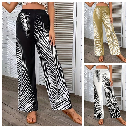 Damen Elegante und luftige Palazzohose mit Palmenmuster EB