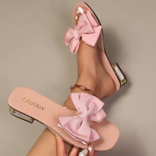 Damen elegante Slides mit zierlicher Schleifen-Applikation EB