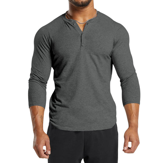 Herren Langarm-Henley-Shirt aus atmungsaktivem Baumwollmix mit Knopfdetails EB