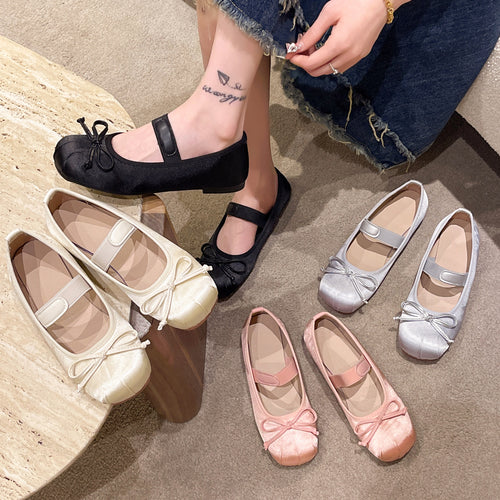 Damen elegante Ballerinas mit verstellbarem Riemen und Schleifenverzierung EB