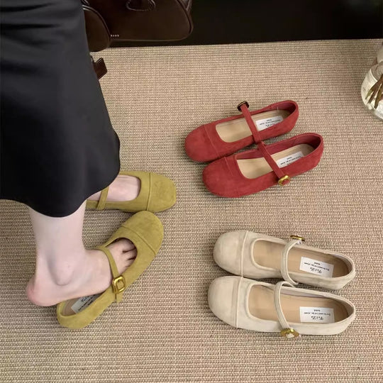 Damen Ballerinas mit modischem Riemchen und goldener Schnalle EB