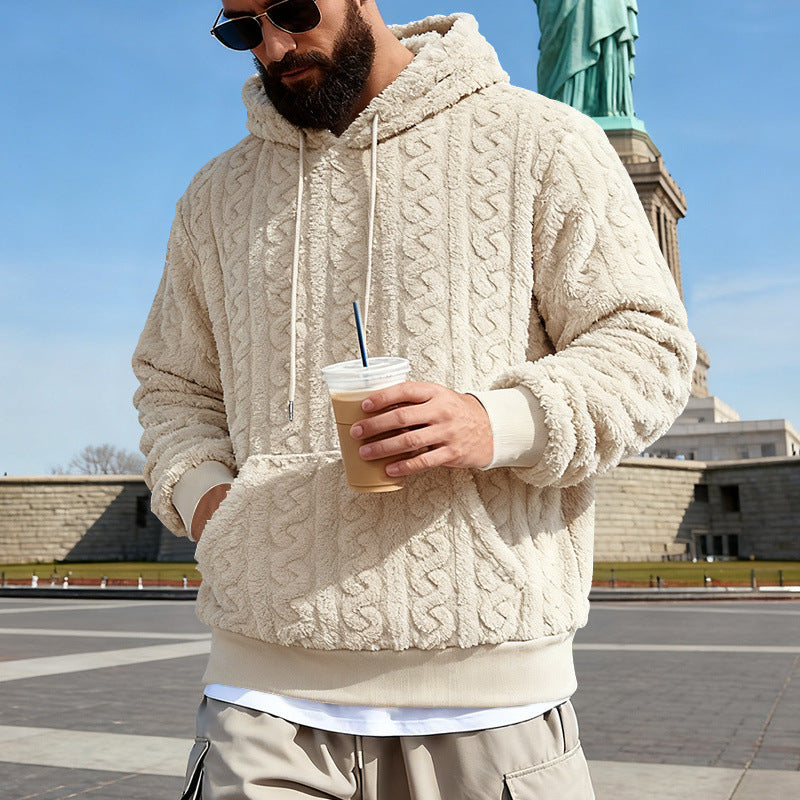 Herren Gefütterter Sherpa‑Hoodie mit Zopfmuster und Kapuze EB