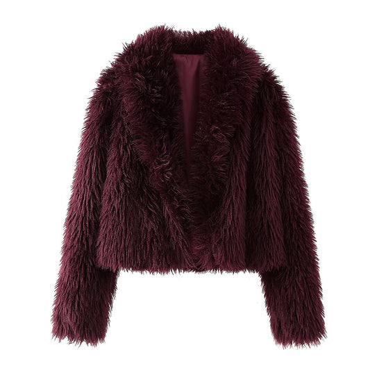 Damen Flauschige Jacke mit weichem Kunstfell EB