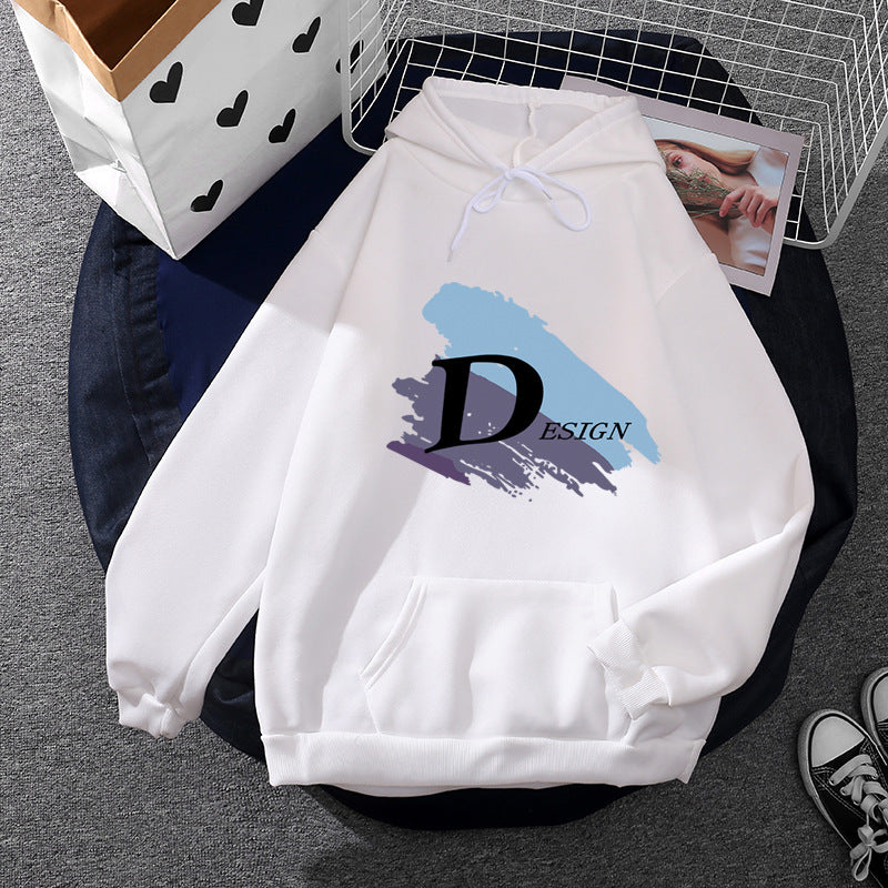 Unisex nan lässiger Kapuzenpullover mit großflächigem Pinsel-Logo, Kängurutasche und verstellbarer Kapuze EB