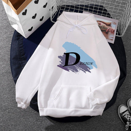 Unisex nan lässiger Kapuzenpullover mit großflächigem Pinsel-Logo, Kängurutasche und verstellbarer Kapuze EB
