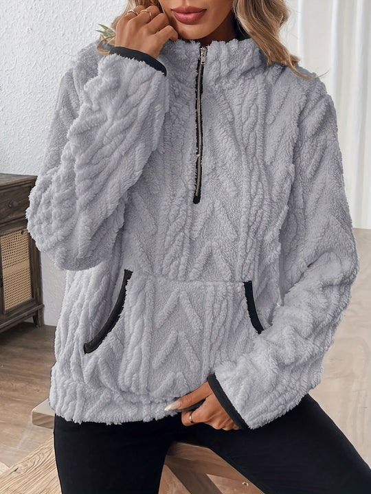 Damen kuscheliger Fleece-Hoodie mit halbem Reißverschluss EB