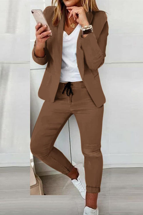 Damen nan zweiteiliges Blazer-Jogger-Set mit tailliertem Blazer und elastischer Bundhose EB