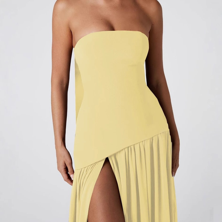 Damen Maxikleid mit schulterfreiem Design und dekorativem Wickelausschnitt EB