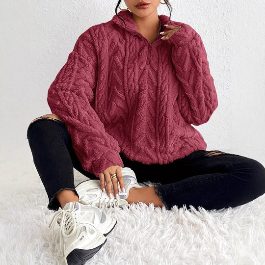 Damen Kuscheliger Fleece-Pullover mit hohem Kragen und Zipper-Detail EB