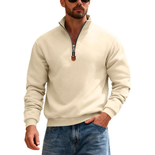 Herren nan Premium-Halbzip-Sweatshirt mit hohem Stehkragen, robustem Reißverschluss und geripptem Saum EB