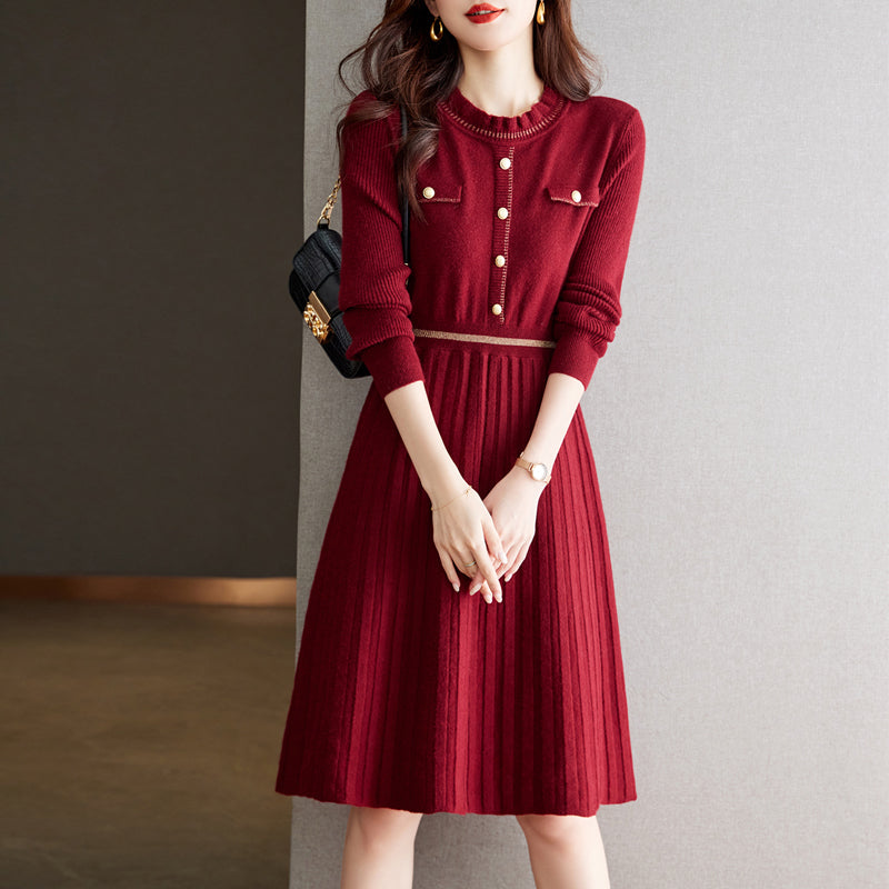 Damen Strickkleid mit eleganter Rückenansicht und hochgeschlossenem Kragen EB