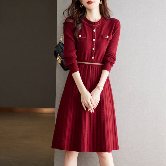 Damen Strickkleid mit eleganter Rückenansicht und hochgeschlossenem Kragen EB
