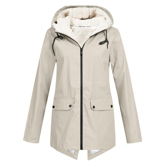 Damen wetterfeste und gefütterte Regenjacke mit verstellbarem Kapuzenkragen EB