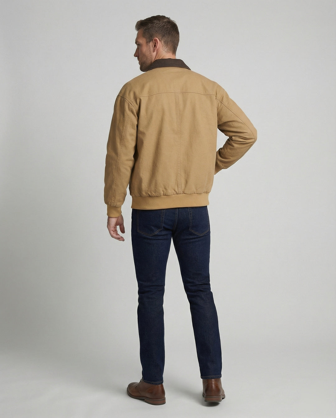 Herren lässige Workerjacke mit kontrastkragen Reißverschlussfront und Rippbündchen EB