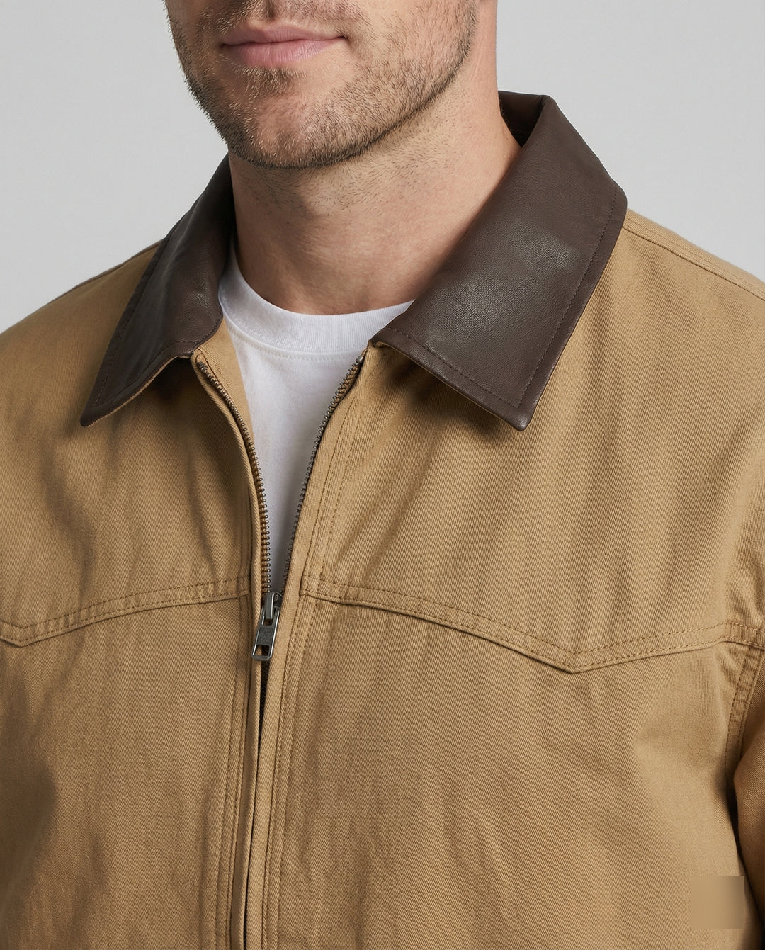 Herren lässige Workerjacke mit kontrastkragen Reißverschlussfront und Rippbündchen EB