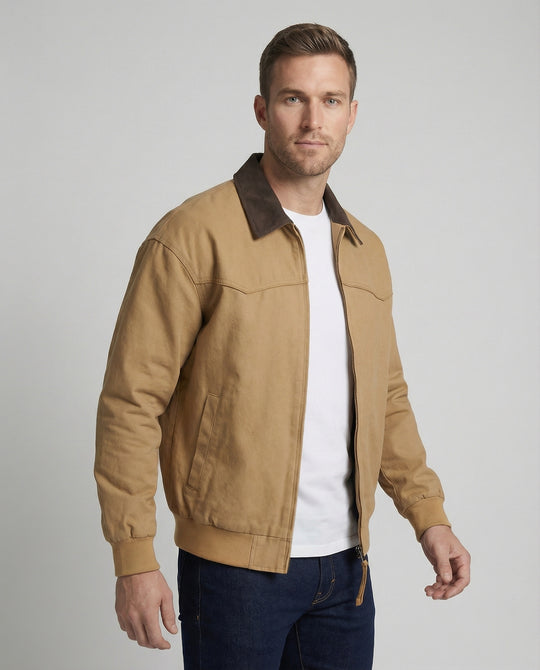 Herren lässige Workerjacke mit kontrastkragen Reißverschlussfront und Rippbündchen EB