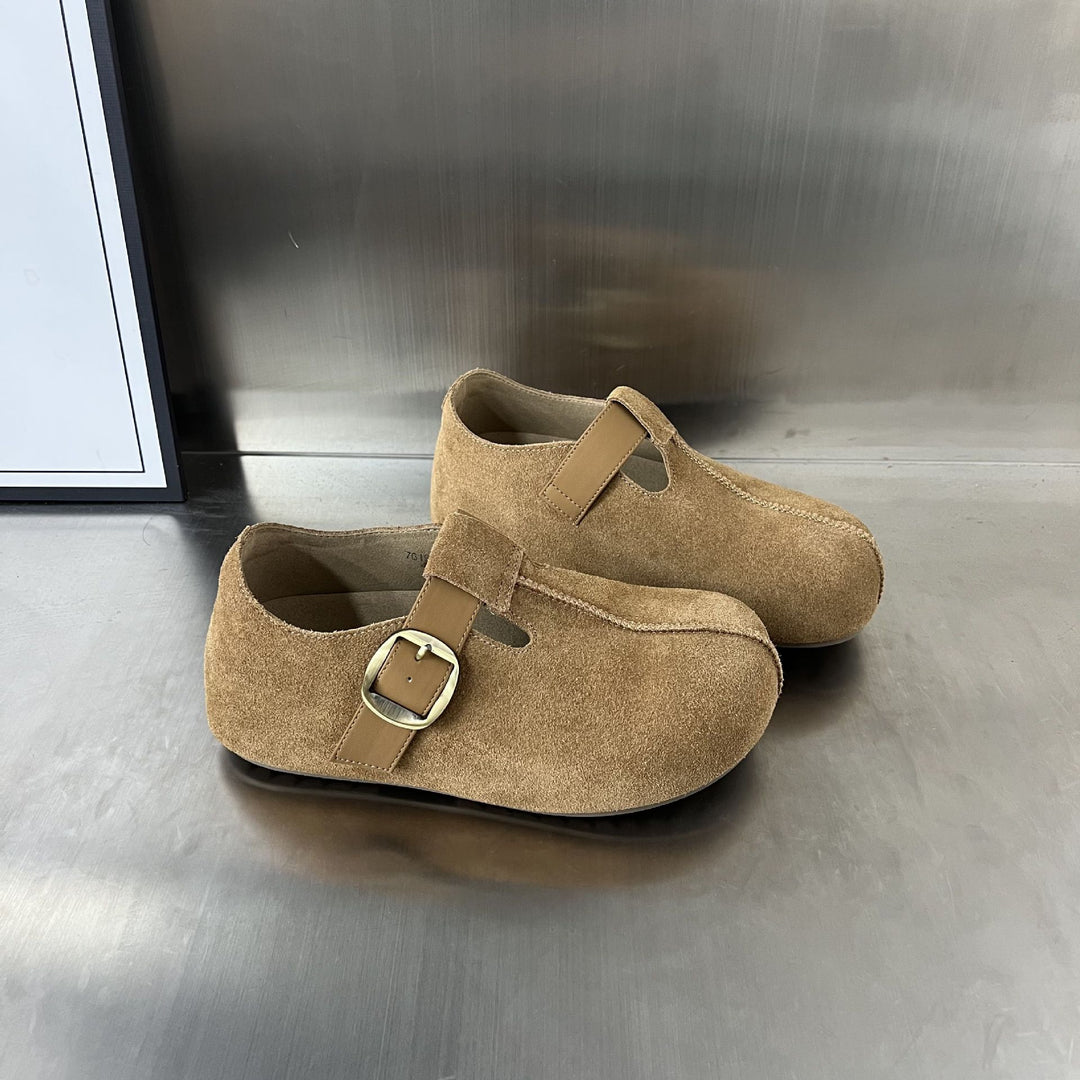 Damen Veloursleder Clogs mit verstellbarem Riemen und anatomischem Fußbett EB