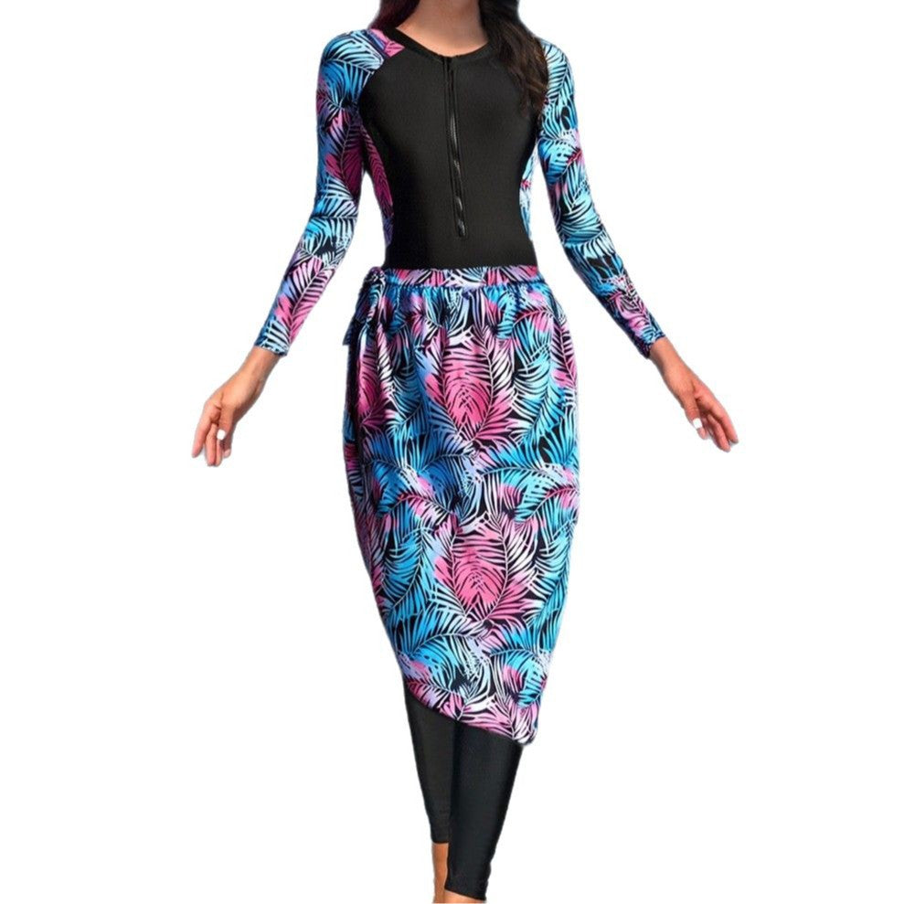 Damen Modischer UV-Schutz-Schwimmanzug mit langen Ärmeln und elegantem Rock EB