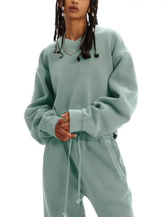 Damen Boxy-Sweatshirt mit überschnittener Schulter, verlängertem Rückenteil und brushed Fleece Eichborn Berlin