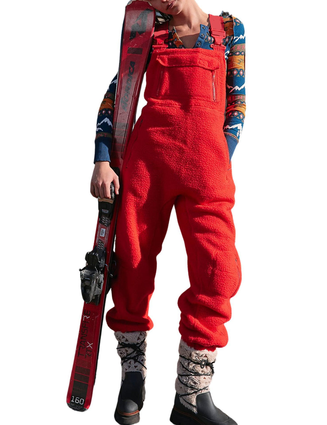 Damen Flauschiger Overall mit verstellbaren Trägern und Eingrifftaschen EB