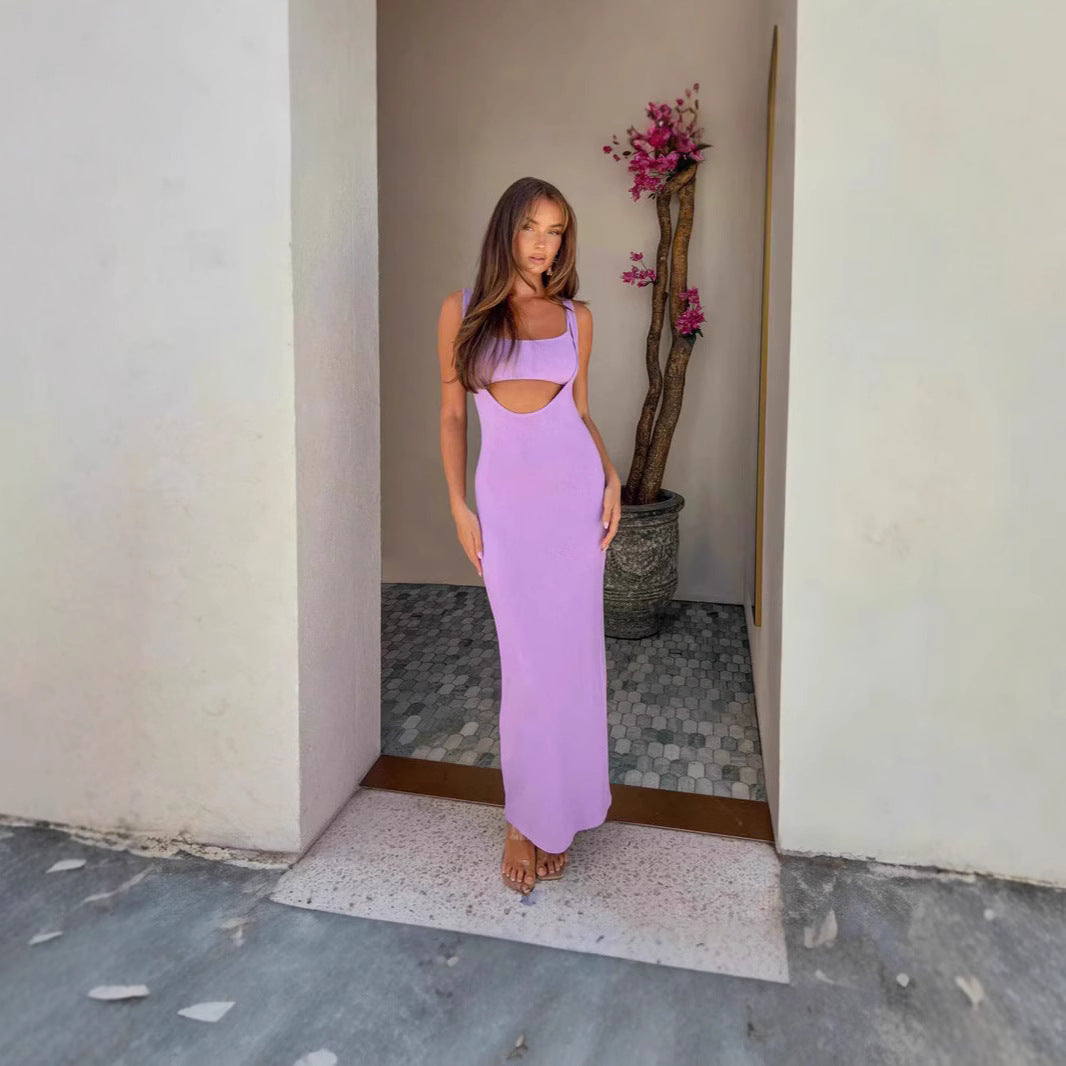 Damen figurbetontes Maxikleid mit ärmellosem Design und dezenter Drapierung EB