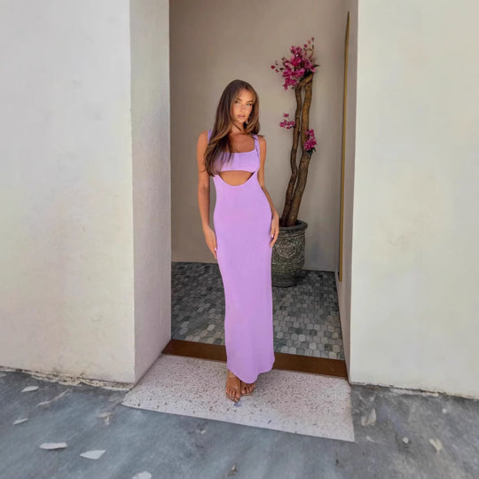 Damen figurbetontes Maxikleid mit ärmellosem Design und dezenter Drapierung EB