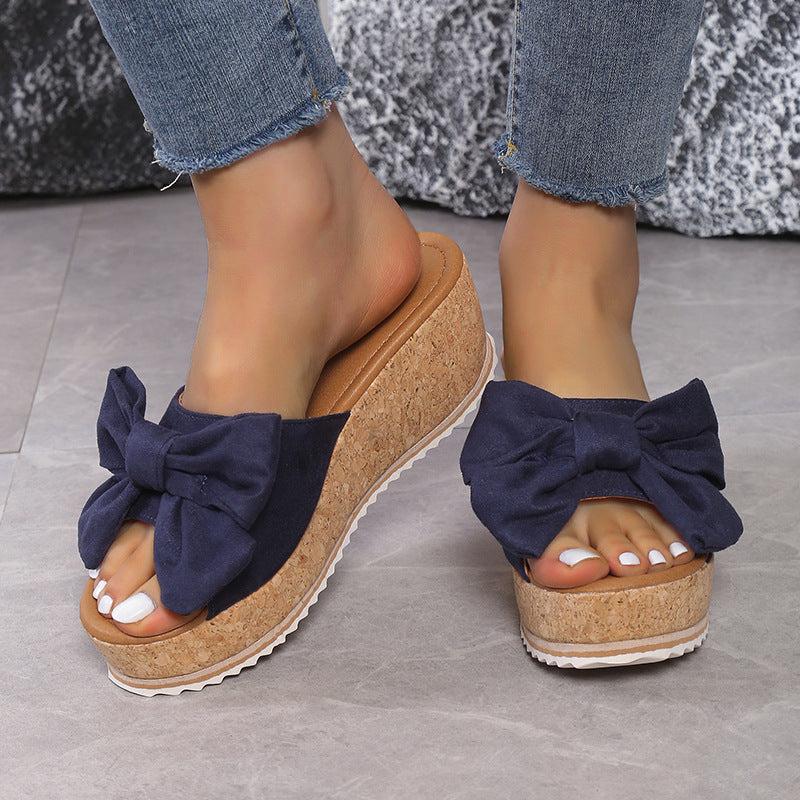 Damen Plattform-Sandalen mit modischem Leopardenmuster und eleganter Schleife EB