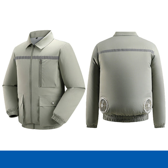 Herren nan belüftete Kühlarbeitsjacke mit seitlichen USB-Lüftern, reflektierendem Bruststreifen und multifunktionalen Taschen EB