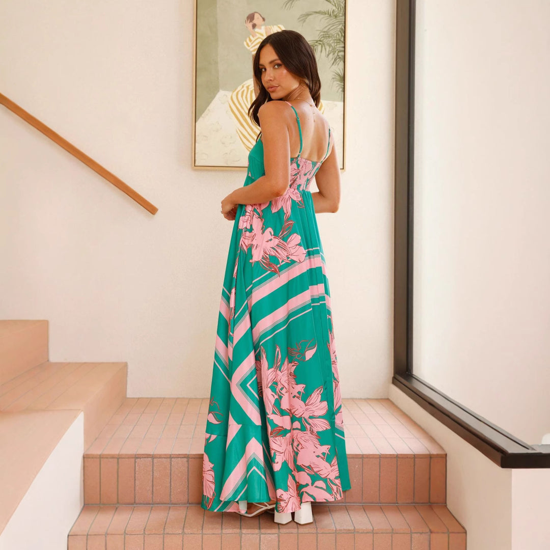 Damen Maxikleid mit elegantem floralem Design und schmalen Trägern EB