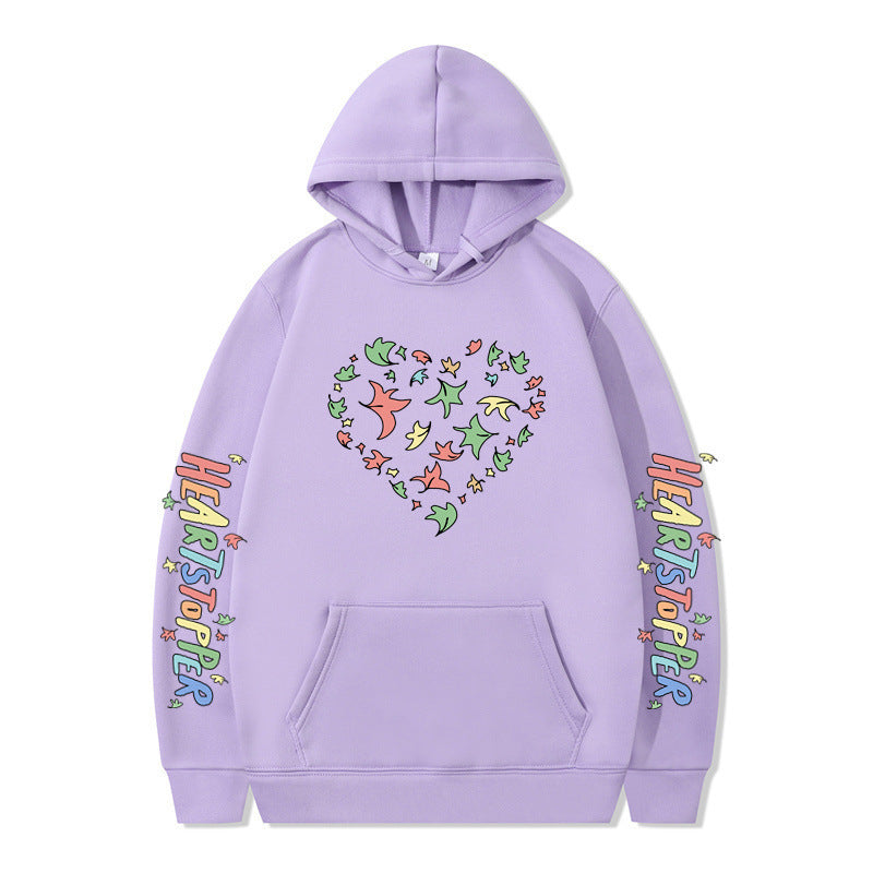 Damen Kapuzenpullover mit kreativem Herz- und Blattmotiv EB