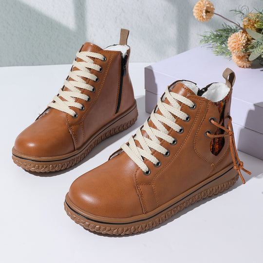 Damen gefütterte Schnürstiefelette mit Teddyfutter, seitlichem Reißverschluss und profilierter Gummisohle EB