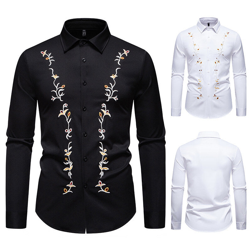 Herren Langarmhemd mit floralen Stickereien EB
