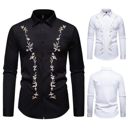 Herren Langarmhemd mit floralen Stickereien EB