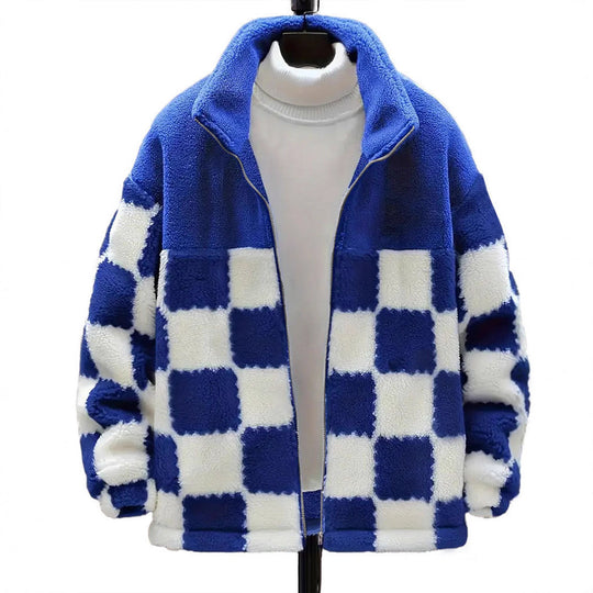 Damen Fleecejacke mit Karo-Design und hohem Kragen EB