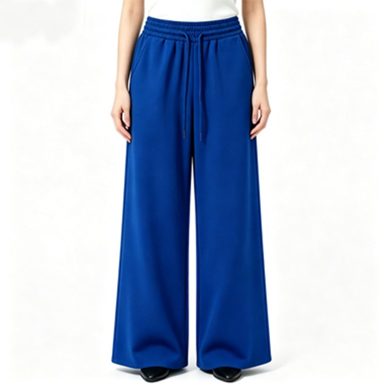 Damen nan weite High-Waist Loungehose mit elastischem Bund, Kordelzug und fließendem Jersey EB