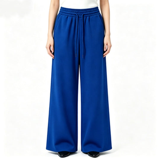 Damen nan weite High-Waist Loungehose mit elastischem Bund, Kordelzug und fließendem Jersey EB
