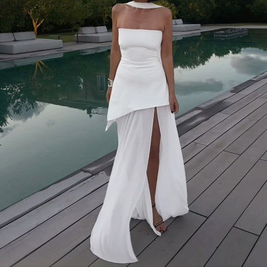 Damen Elegantes Abendkleid mit asymmetrischem Saum und verführerischem Schlitz EB