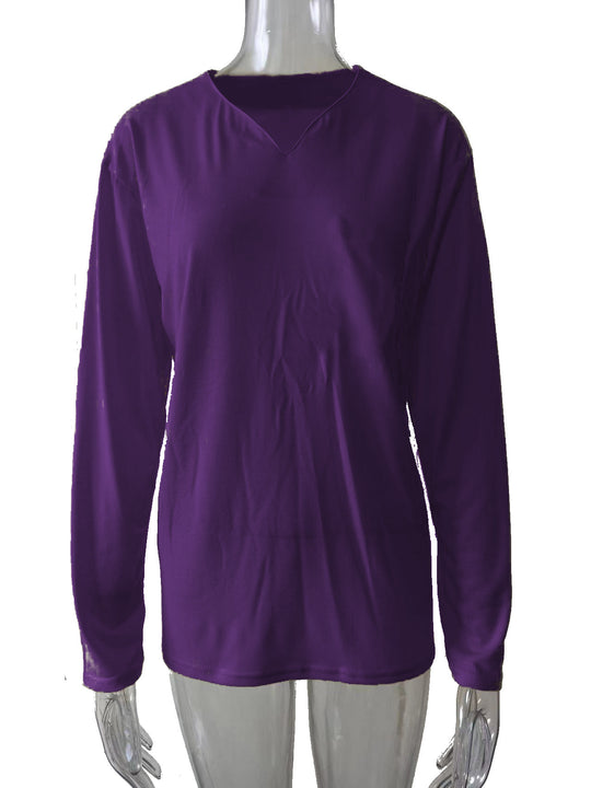 Damen nan legeres Langarmshirt mit V-Notch-Ausschnitt, Brusttasche und lockerer Oversize-Passform EB