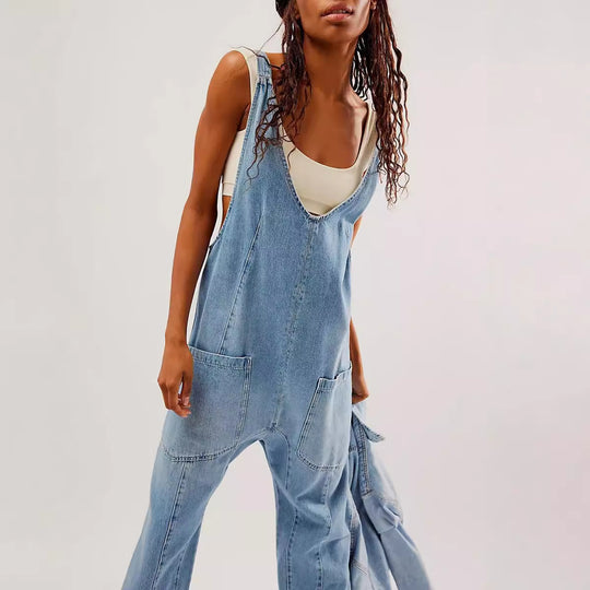 Damen Lässiger Denim-Overall mit großen Taschen EB