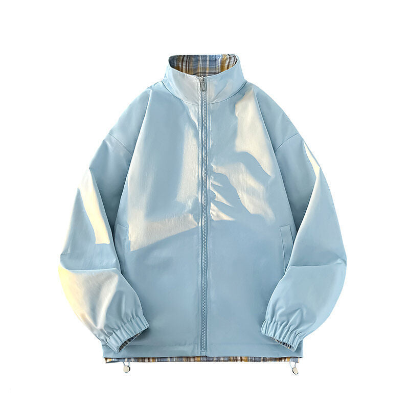 Damen lässige Windjacke mit kariertem Innenfutter und hohem Kragen EB