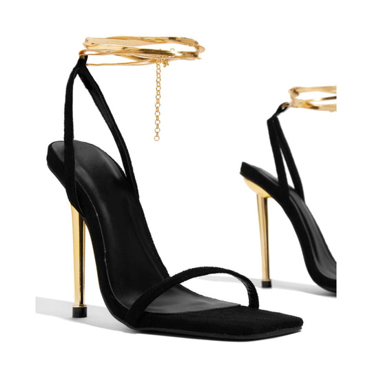 Damen elegante Plateau-Sandaletten mit goldfarbenem Schmuckdetail EB