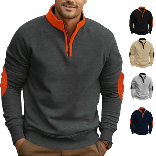 Herren sportlicher Pullover mit Viertelreißverschluss und stylischen Kontrastärmel EB