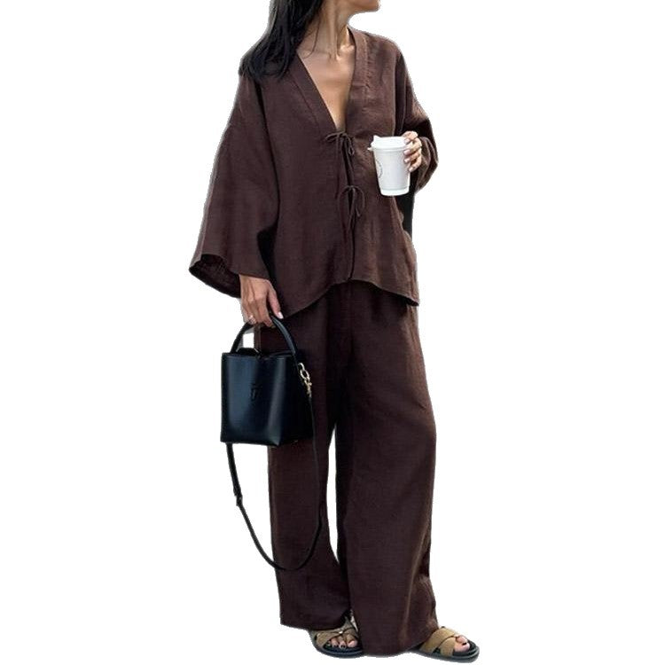 Damen Lässige Leinen-Set EB