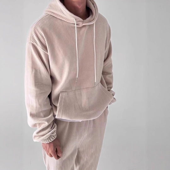 Herren Kuscheliger Hoodie mit Rippstruktur und praktischer Kängurutasche EB