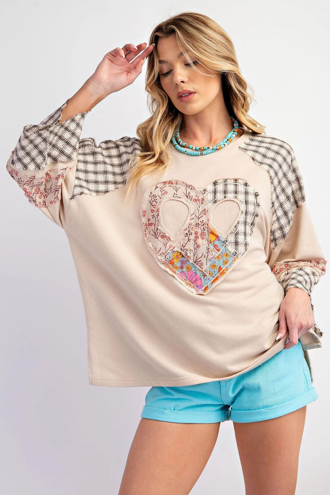 Damen kreatives Sweatshirt mit Patchwork-Design EB