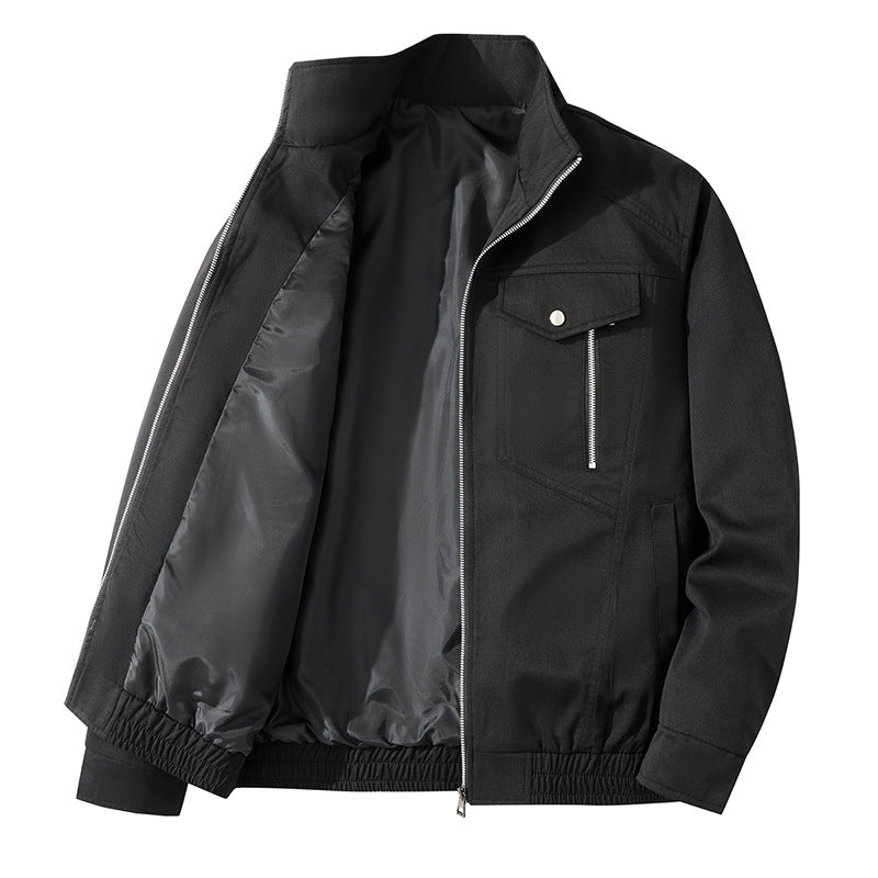 Men's  zip-front lightweight utility jacket with stand collar snap closure and chest zip pocket EB