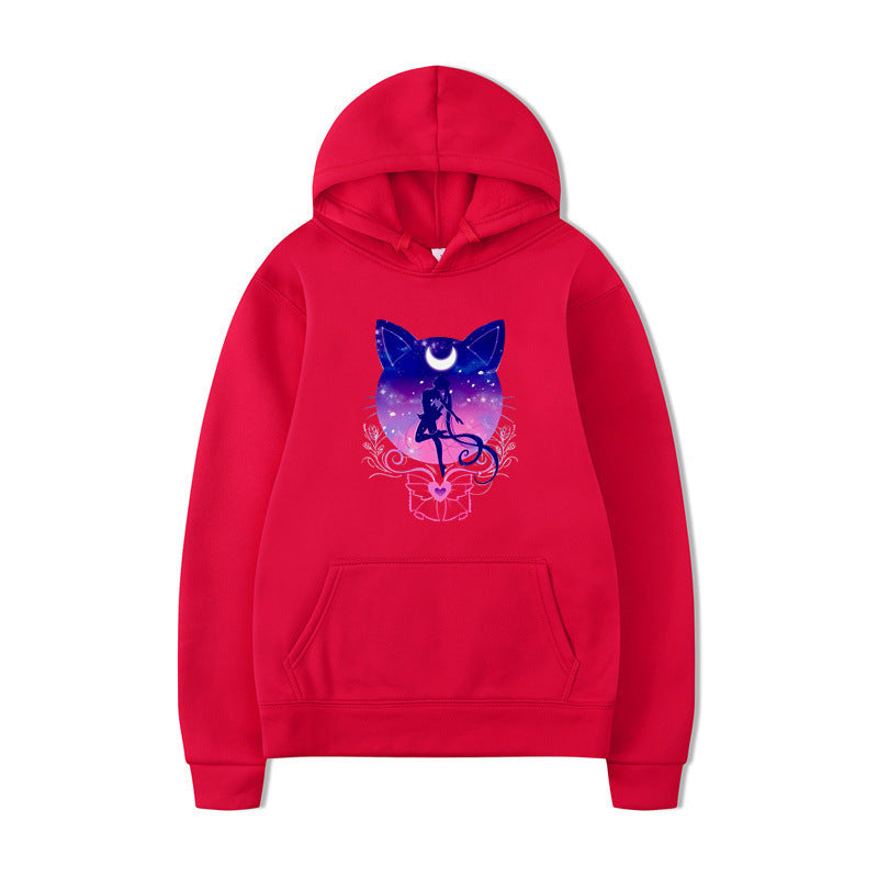 Damen Kapuzenpullover mit künstlerischem Katzenmotiv und bequemer Passform EB