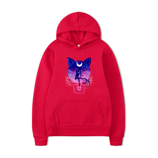 Damen Kapuzenpullover mit künstlerischem Katzenmotiv und bequemer Passform EB